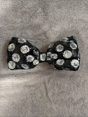 Minnie ear Sequin Polka Dot interchangeable Bow Clip - Black & Silver